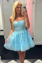 Vestido de fiesta de tul y encaje de corte A con apliques