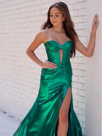 Bencelina | Mermaid Sweetheart Green Metallic Long Prom Dress with Slit