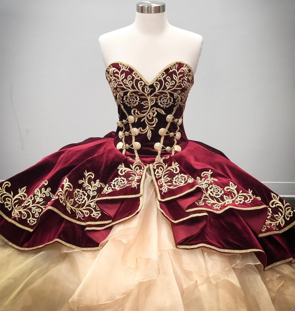 Robe de bal longue en organza décolleté cœur pour quinceañera