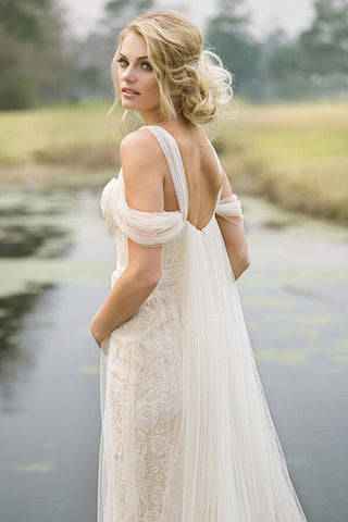 El mejor vestido de novia largo de corte recto con encaje y tul