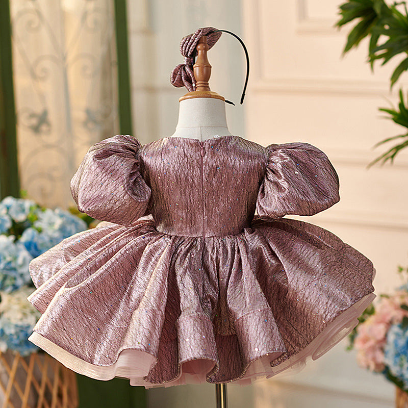 Vestido de fiesta de primer cumpleaños para niña, de jacquard hasta la rodilla 