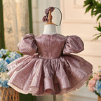 Vestido de fiesta de primer cumpleaños para niña, de jacquard hasta la rodilla 
