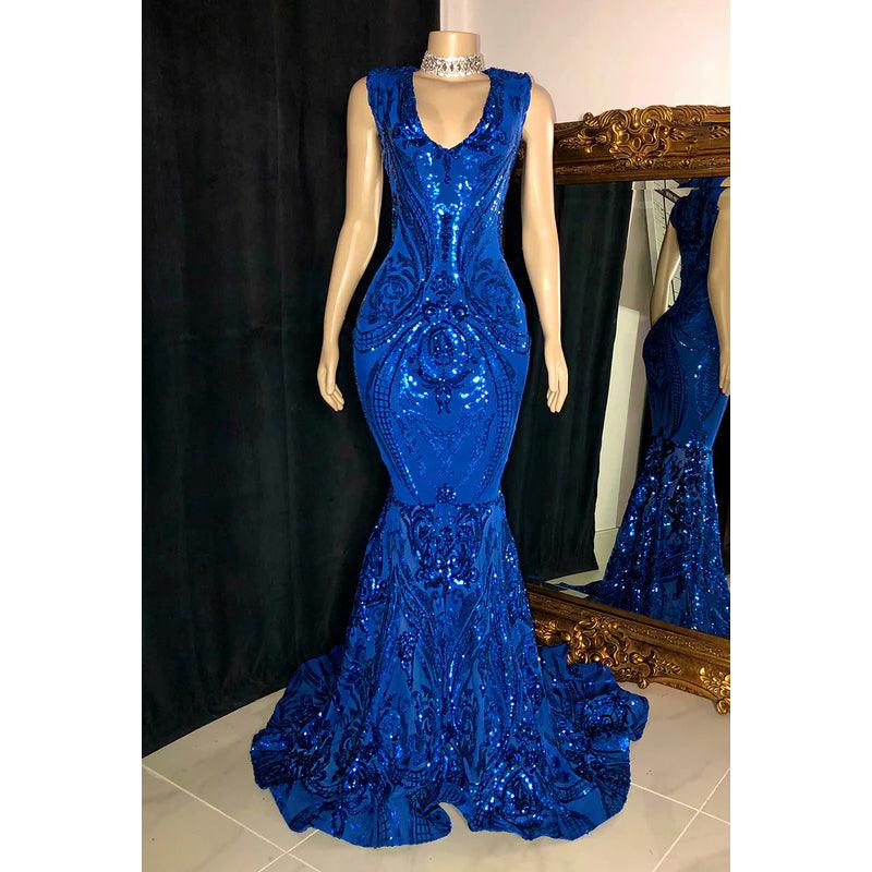 Vestido de fiesta de noche sin mangas con lentejuelas de sirena glamuroso y dramático