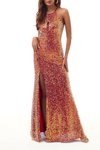 Vestidos de noche sexys, formales, con escote en U y abertura gradual. 