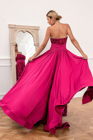 Vestido de graduación sin tirantes con lentejuelas reales