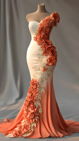 Pretty Peony Flower Appliques Chiffon Prom Dress Mermaid Long Evening Dress Y8565