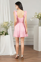 Robe de bal courte rose Biztunnel, coupe trapèze, décolleté cœur, tulle et perles