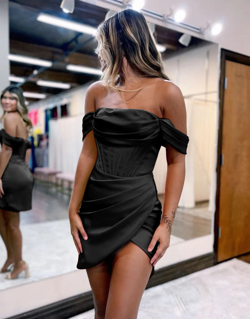 Satin Off The Shoulder Short Homecoming Dress
