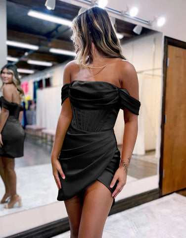 Satin Off The Shoulder Short Homecoming Dress