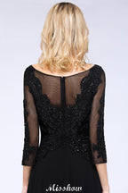 Black 3/4 Sleeves Beads A-Line Appliques Bridesmaid Dresses Tulle Party Dress