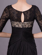 Black Evening Dresses Half Sleeves Lace Beading Chiffon Long Formal Gowns Wedding Guest Dress