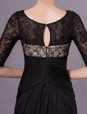 Robe de soirée noire à manches courtes, dentelle, perles, mousseline, longue robe de cérémonie, robe d'invitée de mariage