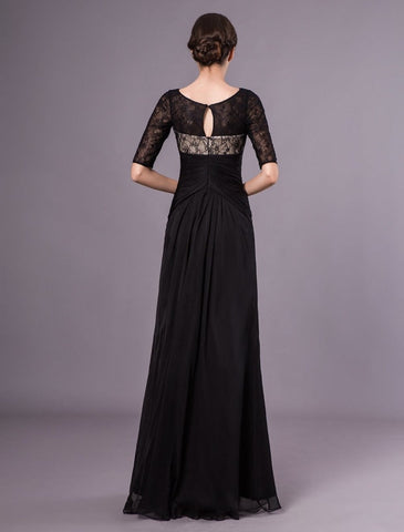 Robe de soirée noire à manches courtes, dentelle, perles, mousseline, longue robe de cérémonie, robe d'invitée de mariage