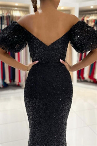 Black Evening Dresses in Long Glitter | Prom dresses with sleeves