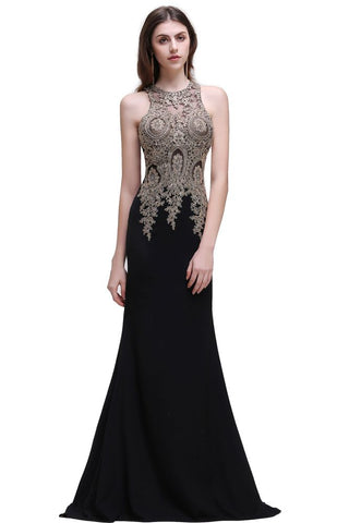 Black Lace Appliques Mermaid Prom Dresses