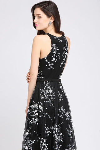 Vestidos de noche negros largos de corte A sin mangas