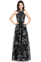 Robes de soirée longues noires trapèze sans manches
