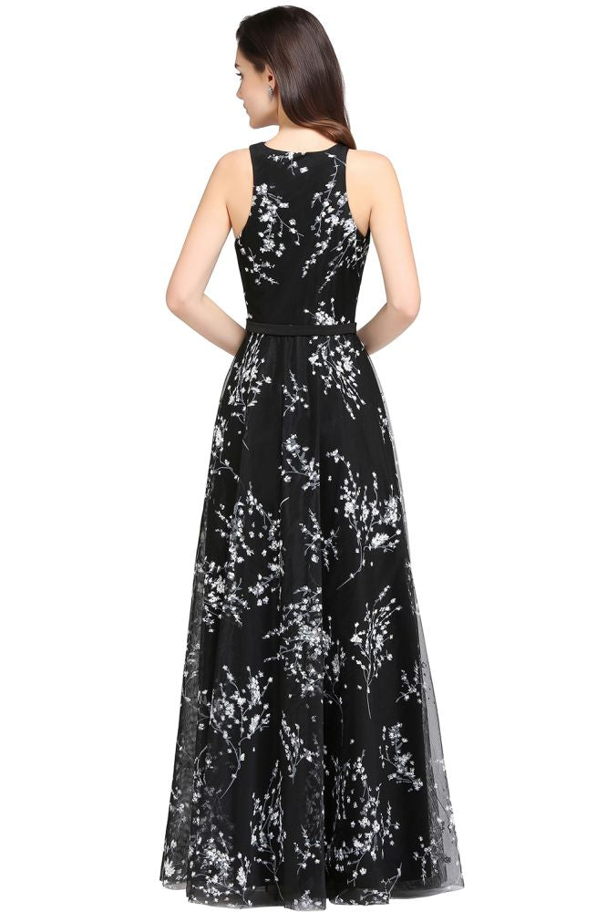 Robes de soirée longues noires trapèze sans manches