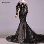 Baoleely Black Long Sleeve Mermaid Wedding Dress Lace Sexy