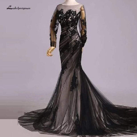 Baoleely Black Long Sleeve Mermaid Wedding Dress Lace Sexy