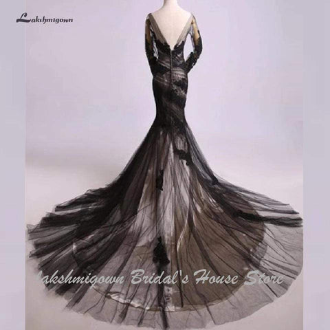 Baoleely Black Long Sleeve Mermaid Wedding Dress Lace Sexy