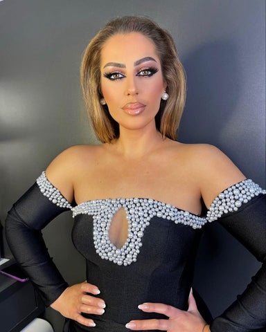 Black Long Sleeves Mermaid Off the Shoulder Satin Beads Formal Prom Dresses with Slit