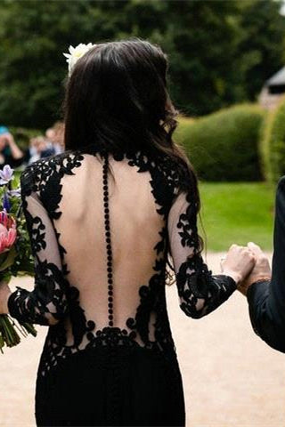 Black Long Sleeves Mermaid Wedding Dress with Sweep Train