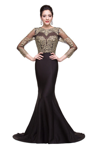 Black Mermaid Sweep-length Crew Formal Dresses