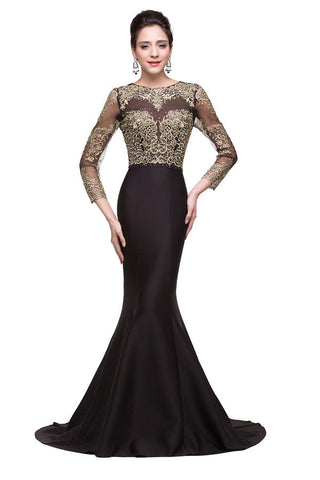 Black Mermaid Sweep-length Crew Formal Dresses