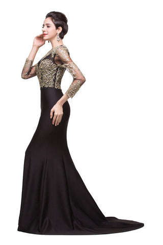 Black Mermaid Sweep-length Crew Formal Dresses
