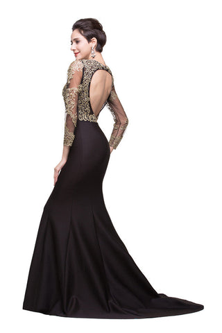 Black Mermaid Sweep-length Crew Formal Dresses