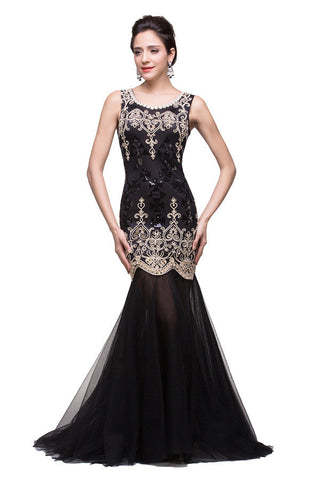 Black Scoop Sweep-length Mermaid Formal Dresses