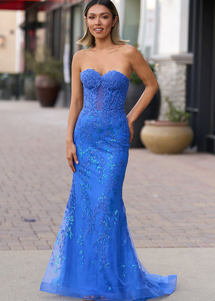 Terry | Vestidos largos de sirena con apliques de encaje y escote corazón negros