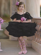 Vestido de princesa/vestido de tul hasta la rodilla para niña de las flores de cumpleaños