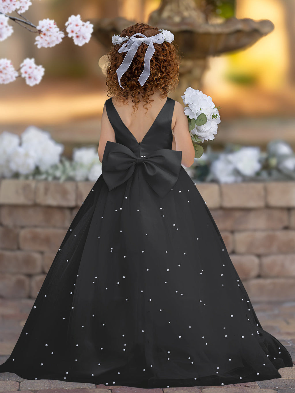 Elegante vestido de princesa de satén y tul para niña de las flores 