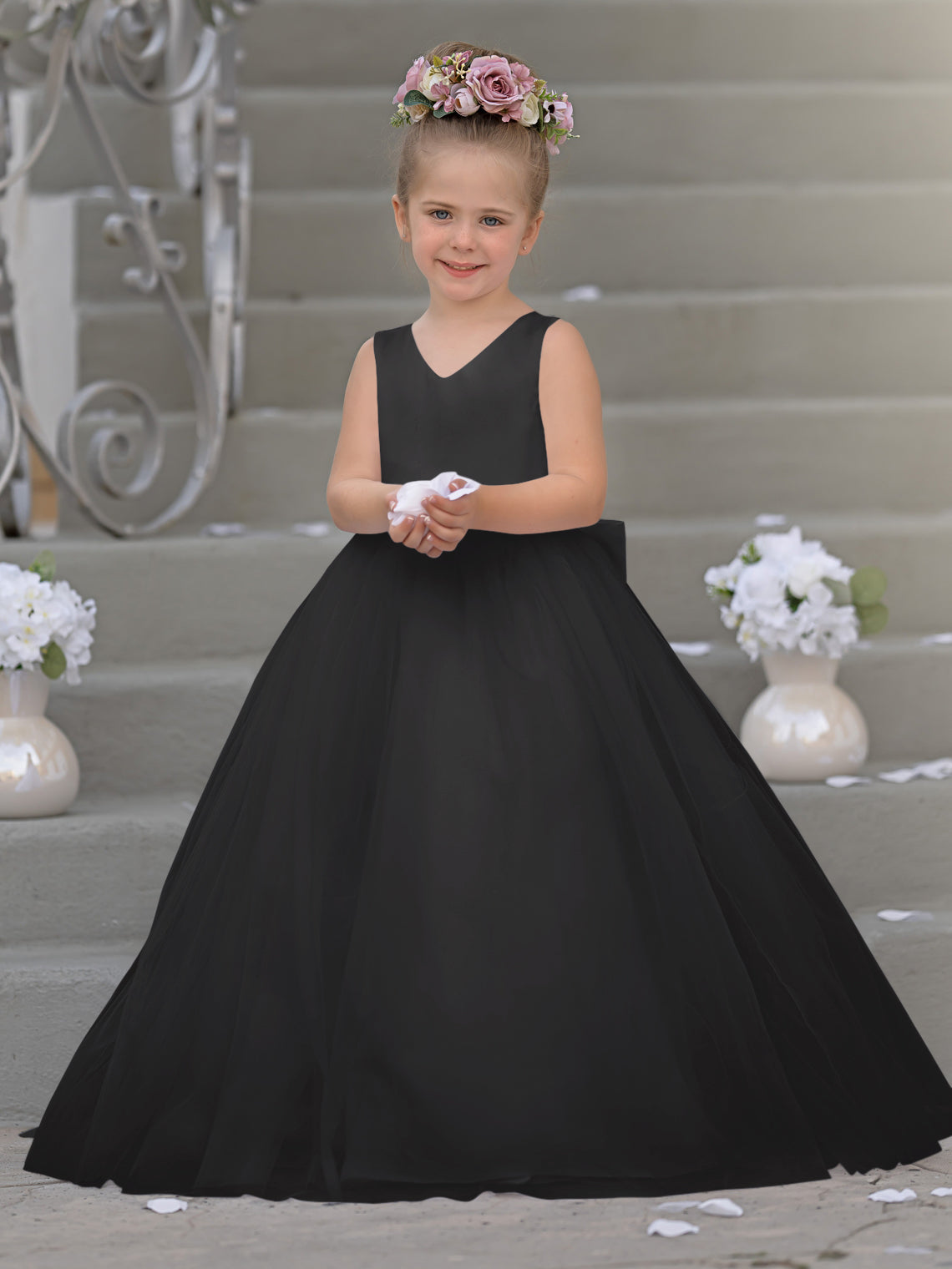 Robe de demoiselle d'honneur intemporelle en satin et tulle, coupe trapèze, sans manches 