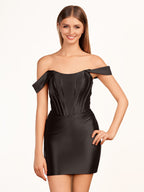 Fuchsia Sheath Off the Shoulder Short Satin Homecoming Dress