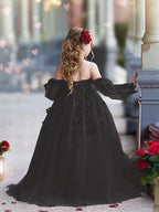 Vestidos de princesa con flores en 3D para niña 