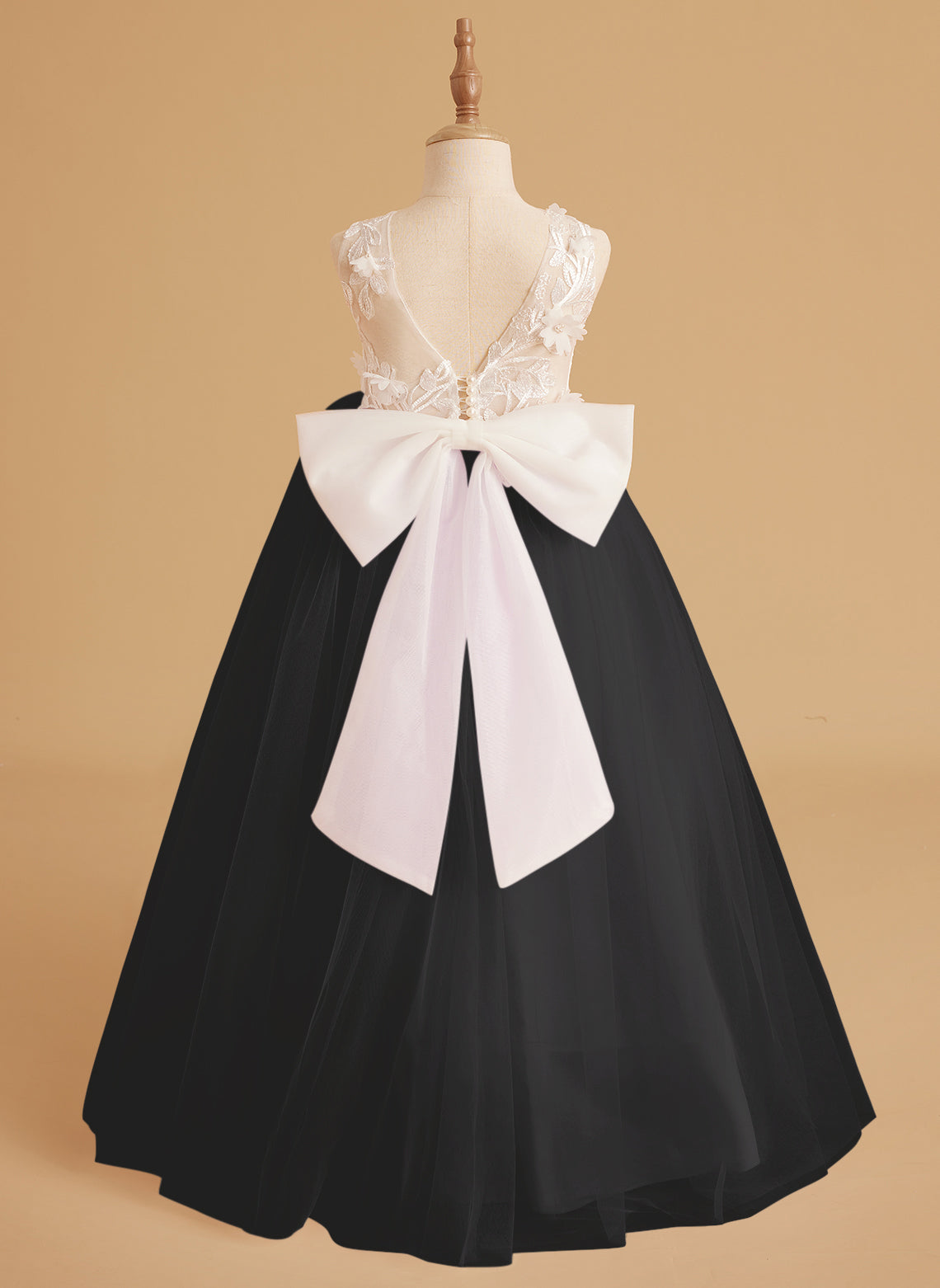 Vestido de niña de las flores sin mangas de encaje y tul con cuentas, estilo princesa de ensueño 
