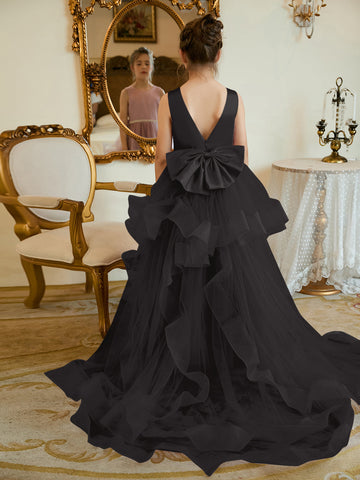 Vestido de princesa/vestido de princesa de satén y tul para niña de las flores 