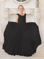 Elegante vestido blanco de tul para niña de las flores con cola corta 