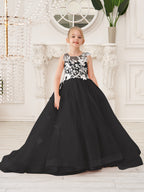 Elegante vestido de princesa sin mangas de tul para niña de las flores, corte en A 