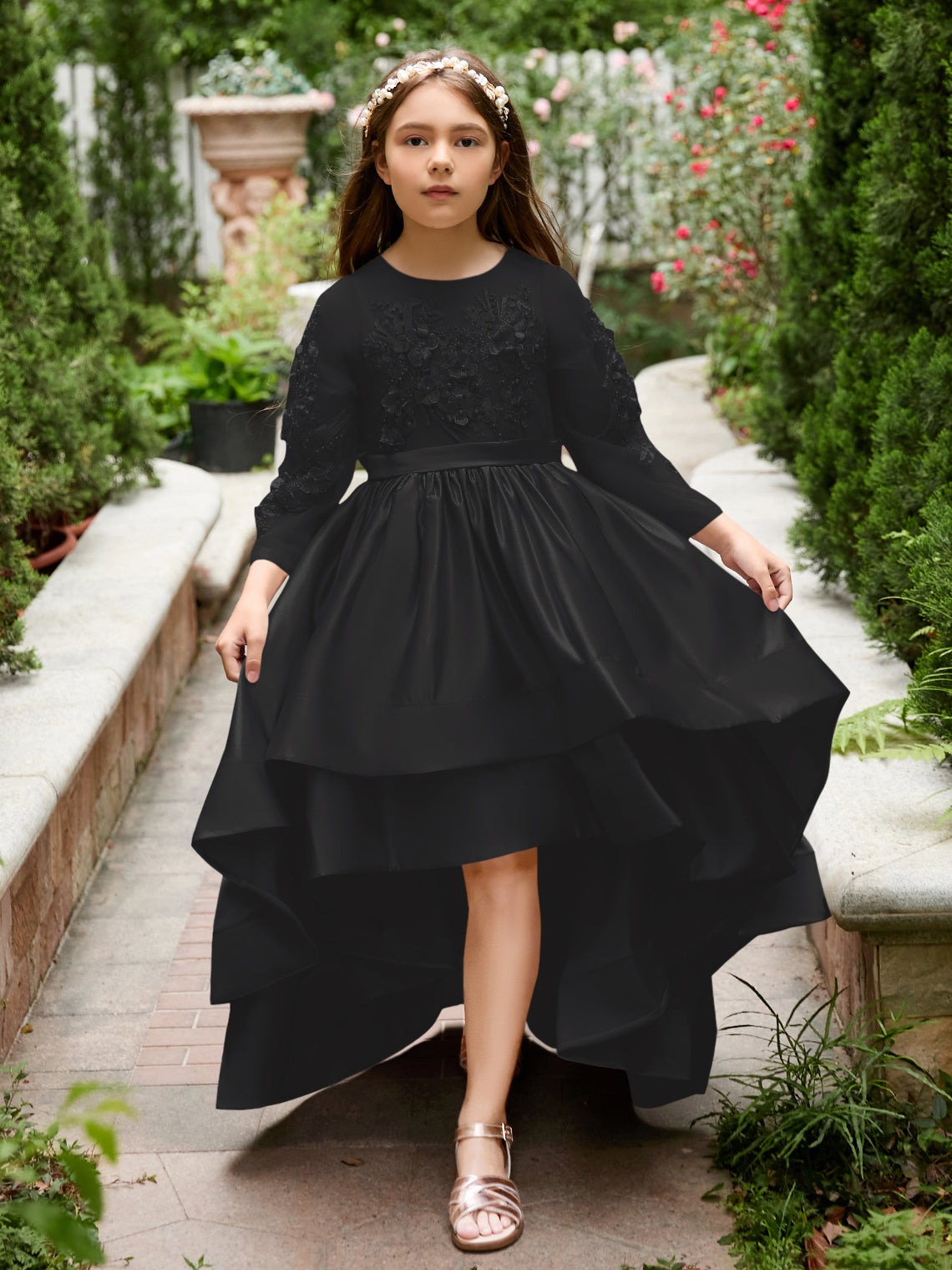 Vestido asimétrico de satén de corte A para niña de las flores