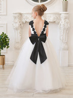 Vestido de princesa/de princesa con flores 3D de tul hasta el suelo, color marfil, para niña de las flores 