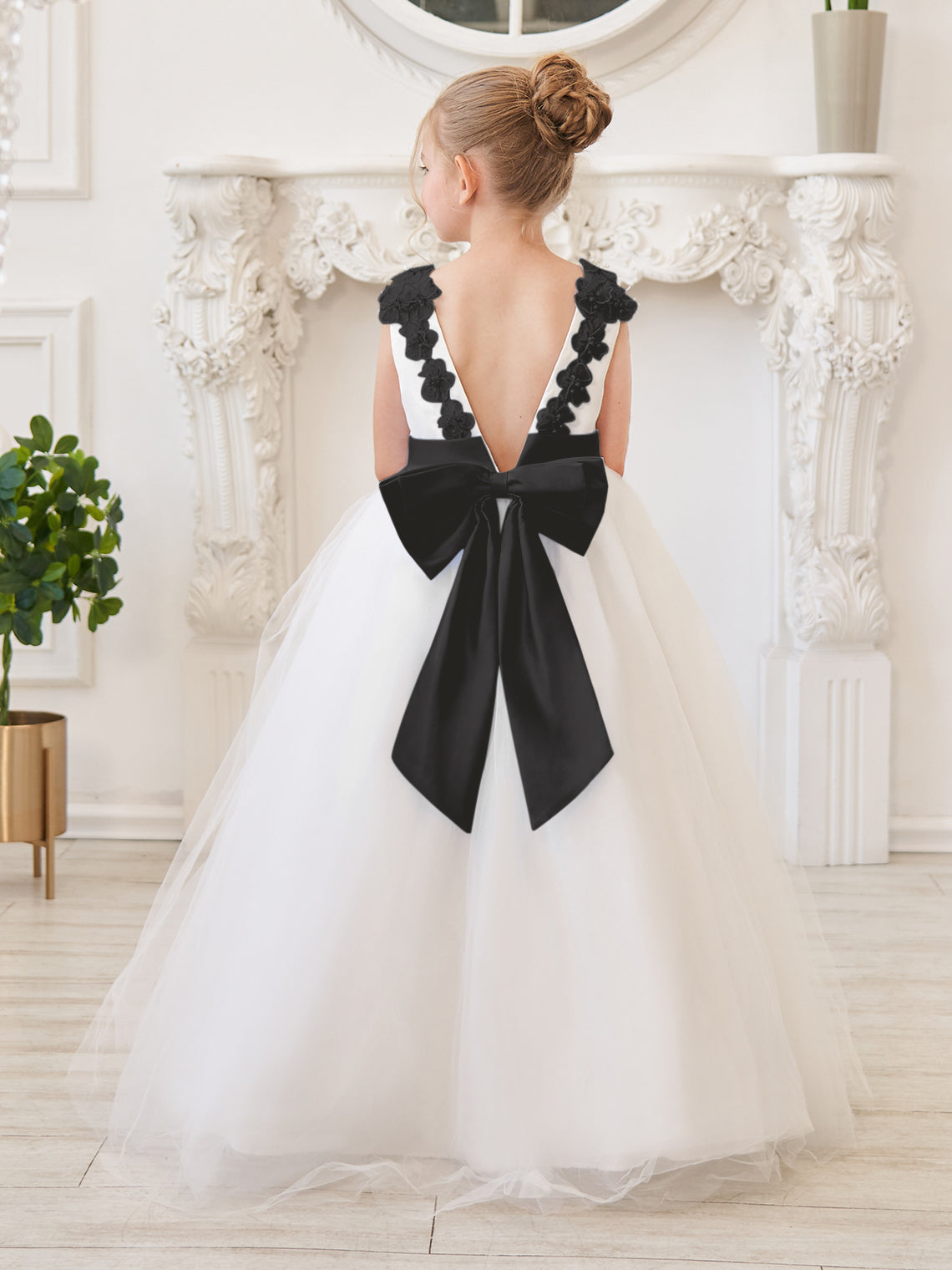 Vestido de princesa/de princesa con flores 3D de tul hasta el suelo, color marfil, para niña de las flores 