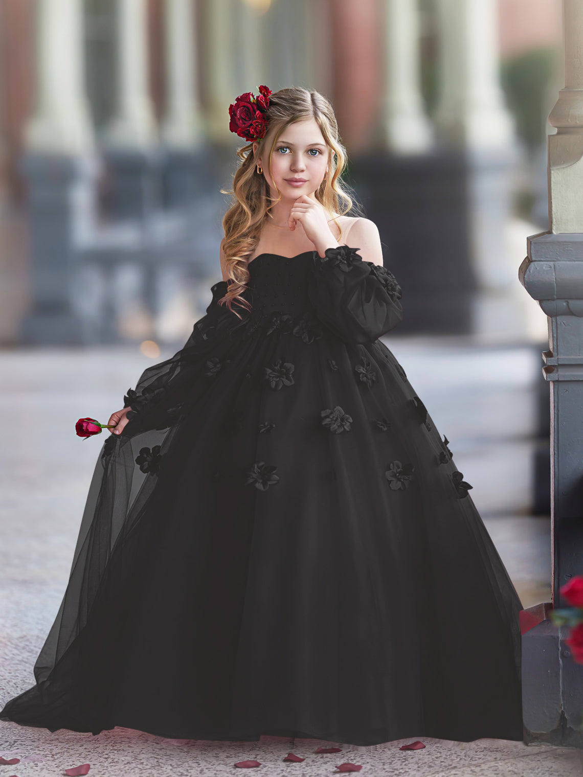 Vestidos de princesa con flores en 3D para niña 