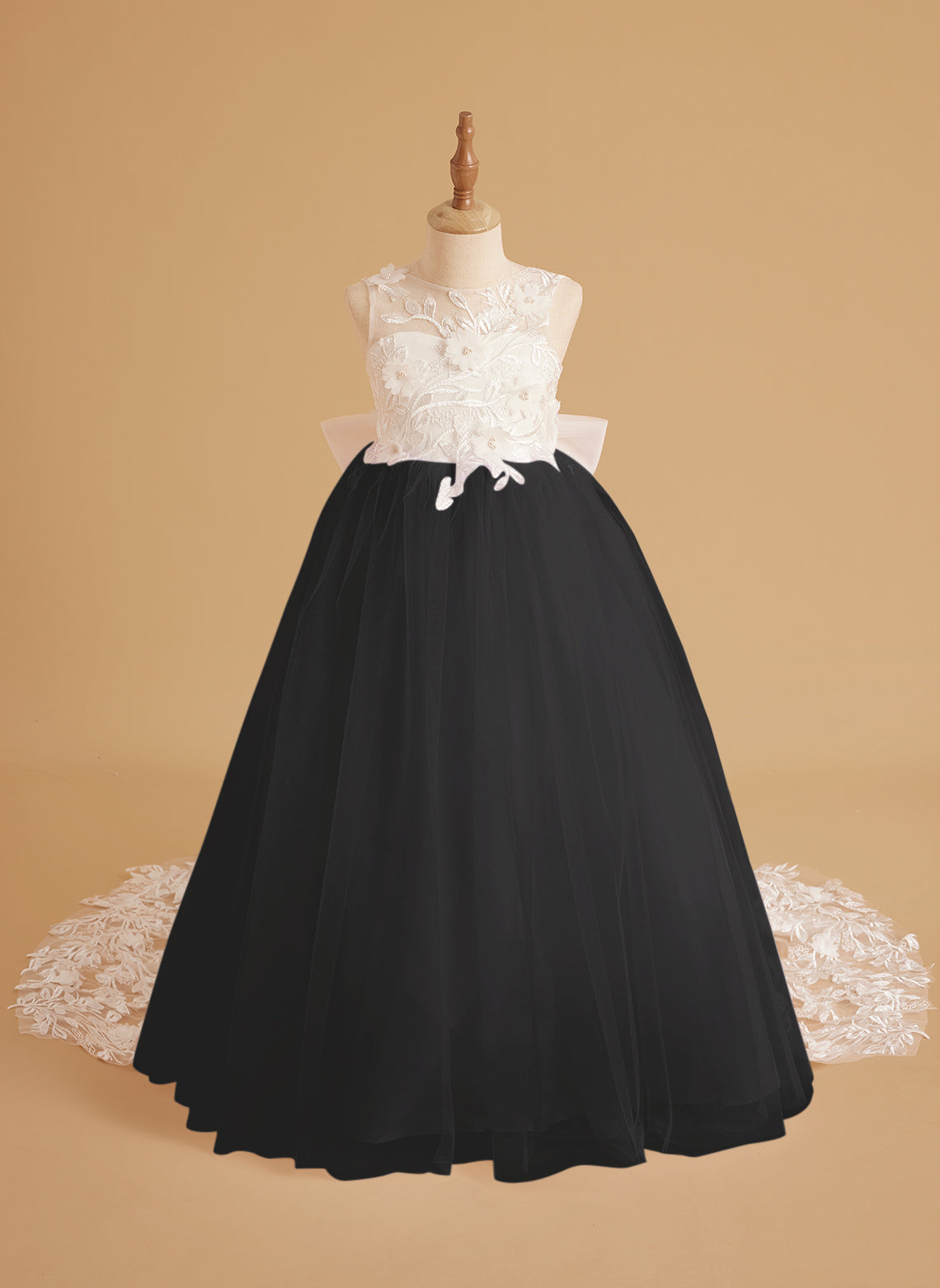 Vestido de niña de las flores sin mangas de encaje y tul con cuentas, estilo princesa de ensueño 
