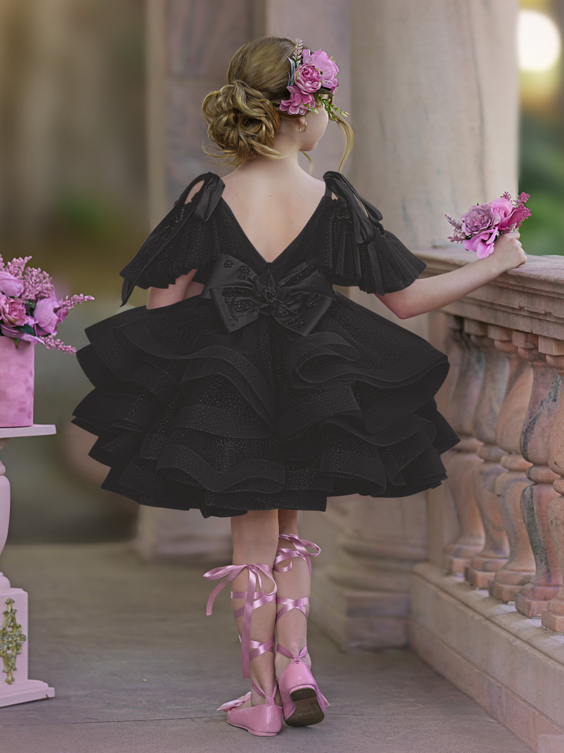 Vestido de princesa/vestido de tul hasta la rodilla para niña de las flores de cumpleaños 