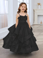 Vestido de niña de las flores de tul sin mangas, corte princesa, azul pizarra, corte en A, estilo princesa 