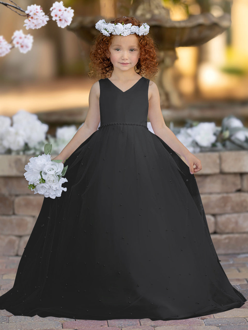 Elegante vestido de princesa de satén y tul para niña de las flores 